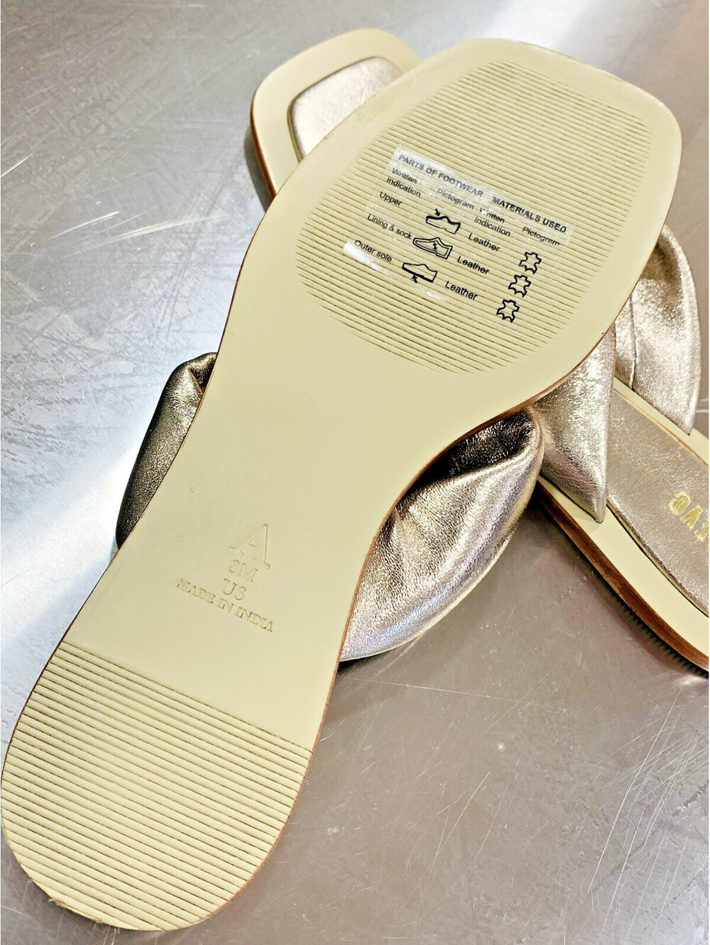NEW ANTHROPOLOGIE Maeve Leather Puffy Knotted Sandals, Gold Metallic Leather 8 - Picture 10 of 10